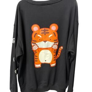 Lagom Black Sweatshirt - Kawaii Tiger Print - NWT 3XL